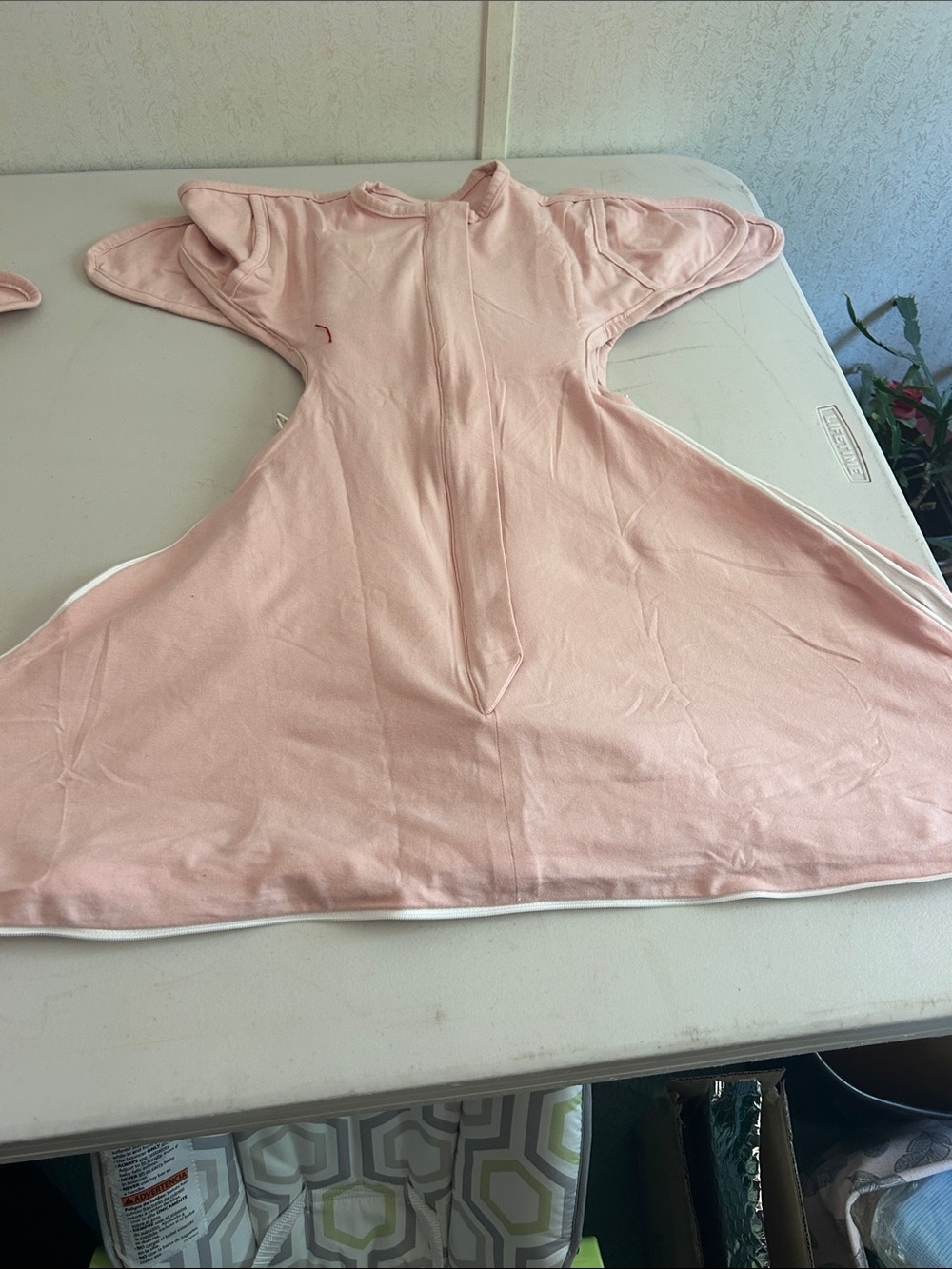 Blush Pink Infant Swaddle Sack with White Trim